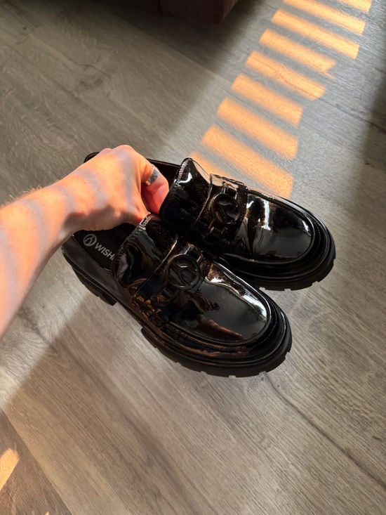 Wishbone Shoes - Black Patent Leather Loafers with Buckle Detail